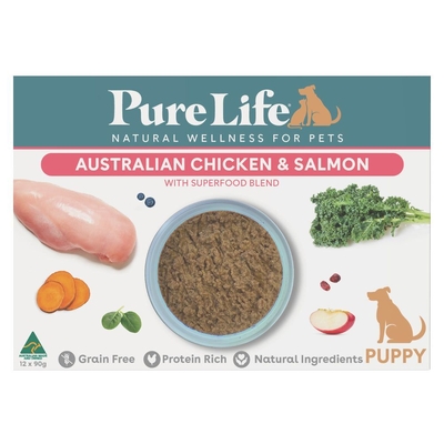 Pure Life Puppy Pouches - Chicken & Salmon - Box (90g x 12)