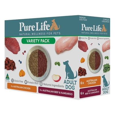 Pure Life Adult Dog Pouches - Variety - Box (90g x 12)