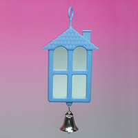 Two Sided House Shape Mirror with Bell Bird Toy