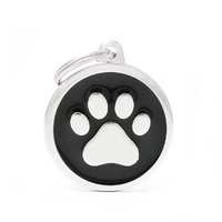 My Family Pet Tag Classic Paw - Black - Large (3.9cm x 3.1cm)