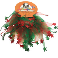Christmas Party Dog Collar Red & Green Stars - Medium (30cm)