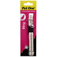 Pet One Breakaway Clip Imitn Diamond Cat Collar - 30cm x 12mm - White