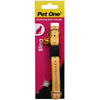 Pet One Breakaway Clip Imitn Diamond Cat Collar - 30cm x 12mm - Yellow