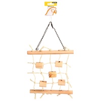 Avi One Hanging Sisal Ladder with Natural Wood Parrot Toy - 23cm x 30cm