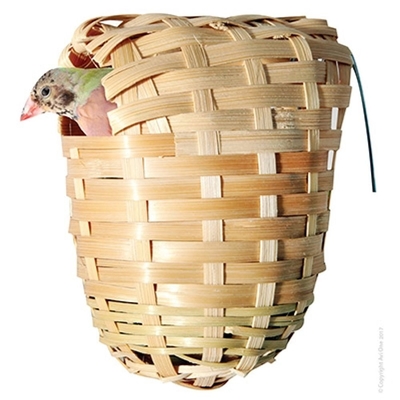 Avi One Bird Finch Nest Wicker with Hanging Bracket - Medium (9x13x15cm)
