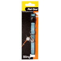 Pet One Breakaway Clip Bling Sparkle Cat Collar - 30cm x 10mm - Blue