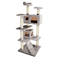 Pet One Cat Scratching Tree - 4 Tier / 2 Cubby - 50x50x130cm (Grey)