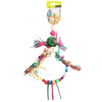 Avi One Bird Toy Rattan Ball With Raffia Wooden And Plastic Beads - 37cm