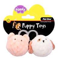 Pet One Plush Squeaky Dog Toy - Pig & Dog Ball - 2 Pack
