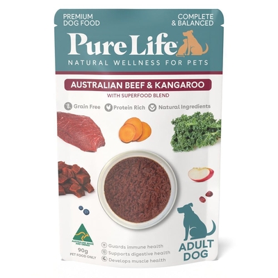 Pure Life Adult Dog Pouches - Beef & Roo - 90g