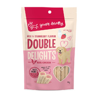 Yours Droolly Double Delight Milk & Strawberry Flavour Chicken Treats - 150g