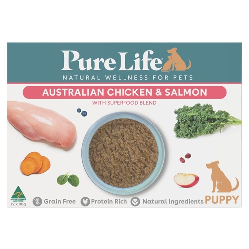Pure Life Puppy Pouches - Chicken & Salmon - Box (90g x 12)