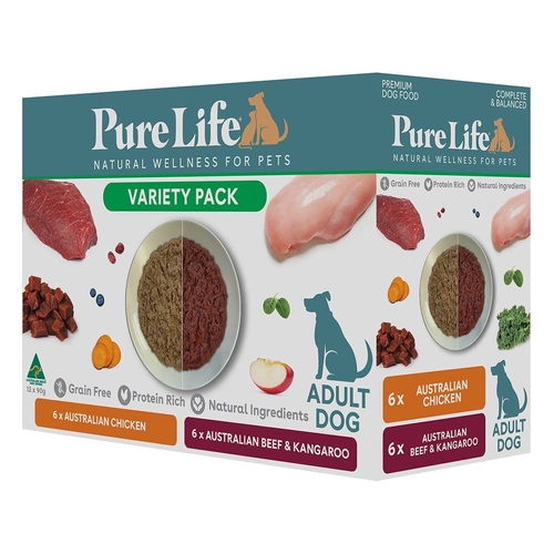 Pure Life Adult Dog Pouches - Variety - Box (90g x 12)