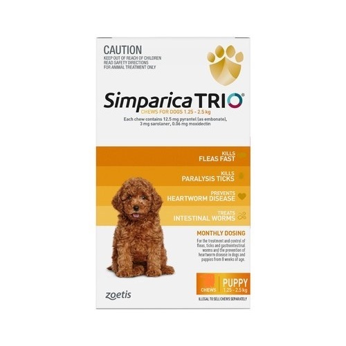 Simparica TRIO for Puppies 1.3-2.5kg - Yellow - Single Dose