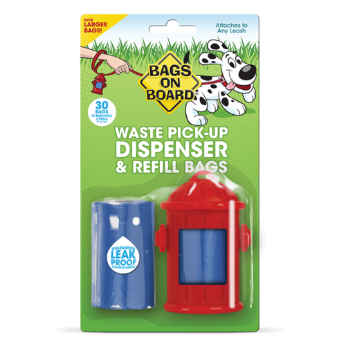 Bags On Board Waste Pick-Up Dispenser & Refill Bags - Pack 30 (Red Fire Hydrant)