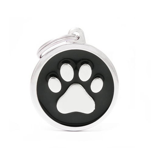 My Family Pet Tag Classic Paw - Black - Large (3.9cm x 3.1cm)