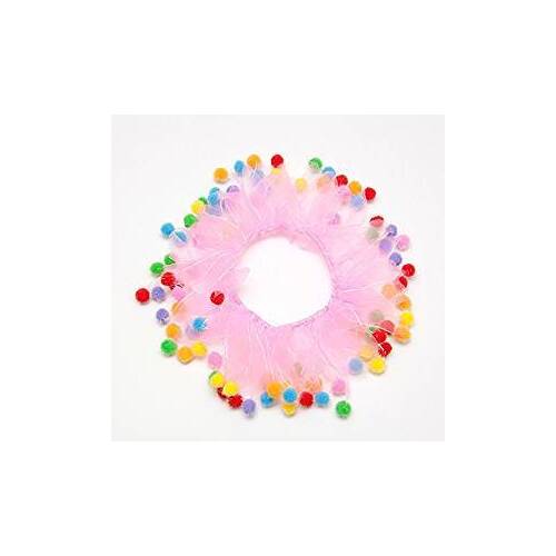 Party Collar Birthday Pink with Pom Poms - Medium (30cm)