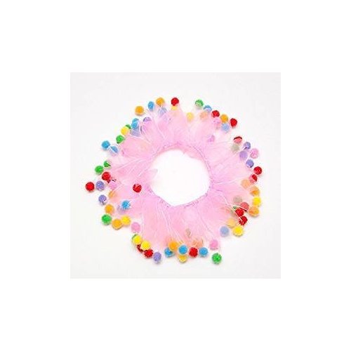 Party Collar Birthday Pink with Pom Poms - Large (35cm)