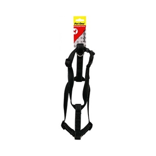 Pet One Reflective Adjustable Nylon Dog Harness - 15-22.5cm x 10mm - Black