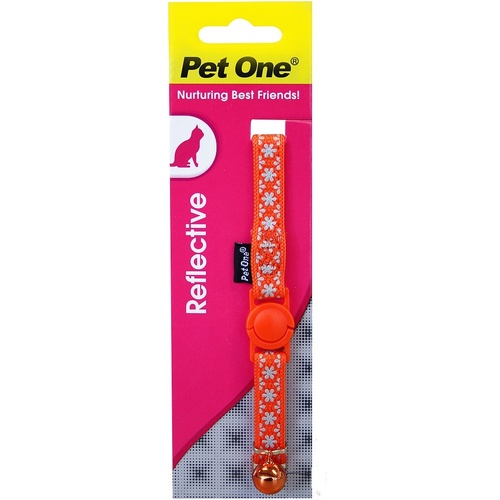 Pet One Nylon Reflective Snow Cat Collar - 15-22.5cm x 10mm - Orange