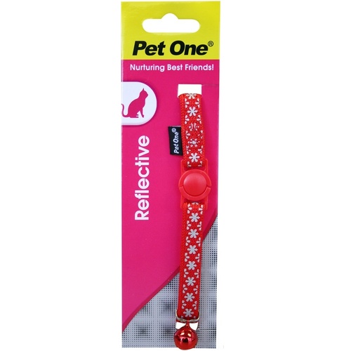 Pet One Nylon Reflective Snow Cat Collar - 15-22.5cm x 10mm - Red