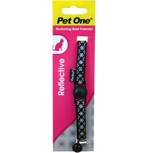 Pet One Nylon Reflective Snow Cat Collar - 15-22.5cm x 10mm - Black