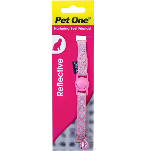 Pet One Nylon Reflective Snow Cat Collar - 15-22.5cm x 10mm - Pink