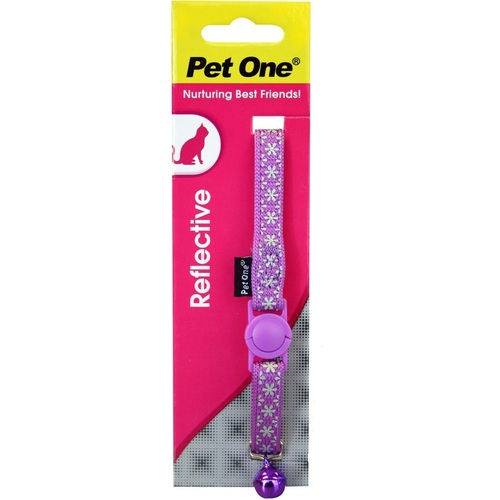 Pet One Nylon Reflective Snow Cat Collar - 15-22.5cm x 10mm - Purple