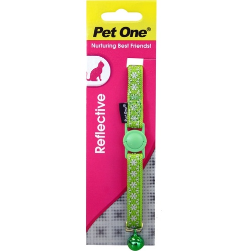 Pet One Nylon Reflective Snow Cat Collar - 15-22.5cm x 10mm - Green