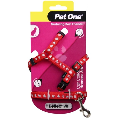 Pet One Reflective Cat Harness & Lead Set - Red