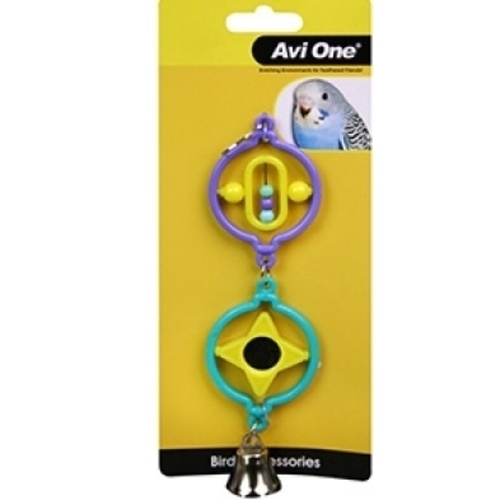 Avi One Bird Toy Twin Rings with Turning Beads Star Mirror Bell