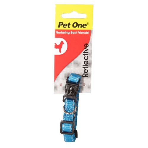 Pet One Reflective Adjustable Nylon Dog Collar - 17-26cm (10mm) - Aqua