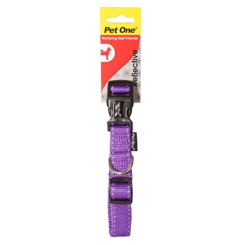 Pet One Reflective Adjustable Nylon Dog Collar - 17-26cm (10mm) - Purple