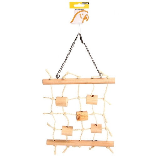 Avi One Hanging Sisal Ladder with Natural Wood Parrot Toy - 23cm x 30cm