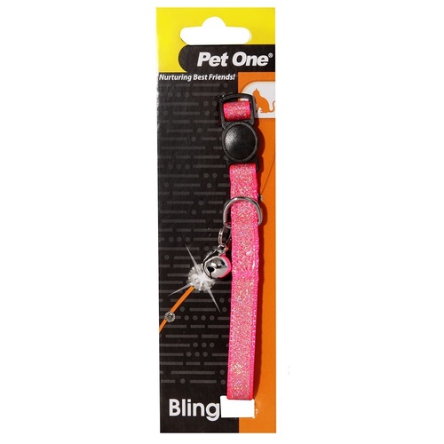 Pet One Breakaway Clip Bling Sparkle Cat Collar - 30cm x 10mm - Pink