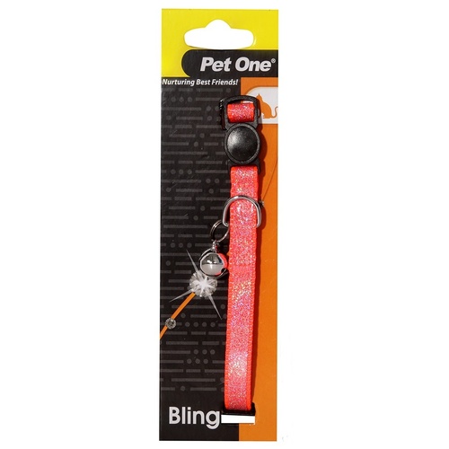 Pet One Breakaway Clip Bling Sparkle Cat Collar - 30cm x 10mm - Orange