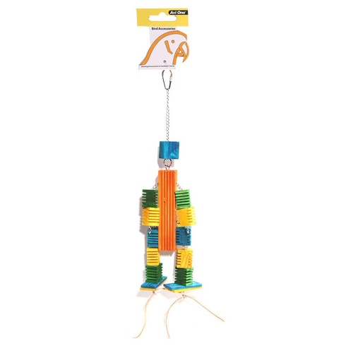 Avi One Bird Toy Leather Rope Coloured Wood Block - 46cm