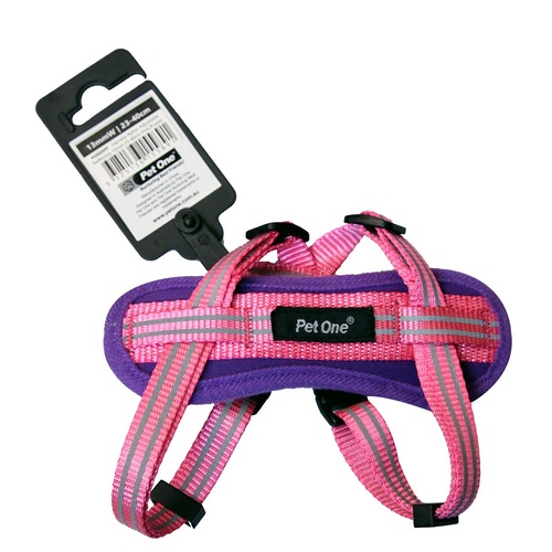 Pet One Reflective Padded Dog Harness - 23-40cm x 13mm - Purple/Pink