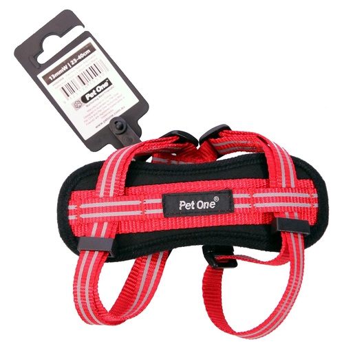 Pet One Reflective Padded Dog Harness - 23-40cm x 13mm - Red/Black