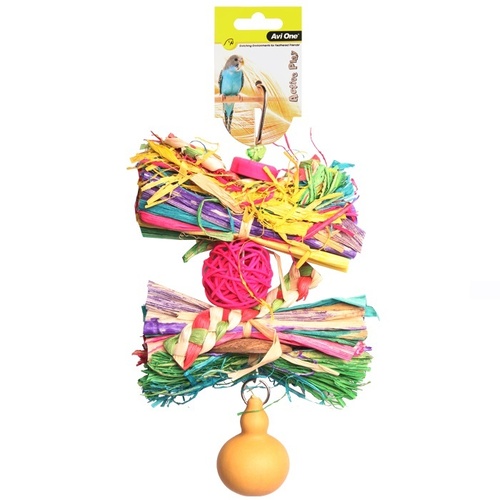 Avi One Bird Toy Rattan Ball With Raffia And Gourd - 25cm