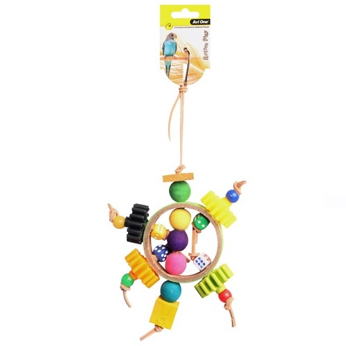 Avi One Bird Toy Paper Rings With Wooden And Plastic Beads - 27cm
