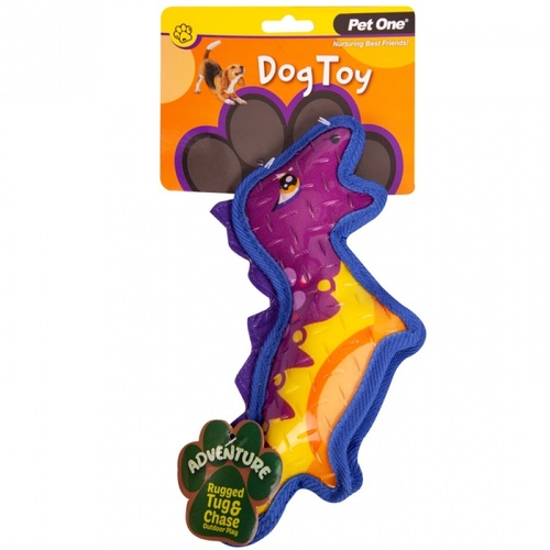 Pet One Adventure Squeaky Dinosaur Dog Toy - 27cm - Colourful