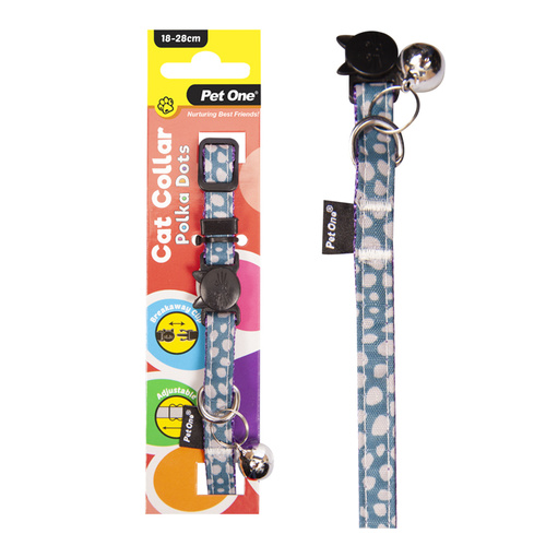 Pet One Nylon Cat Collar - Polka Dots - Light Blue (10mm x 18-28cm)