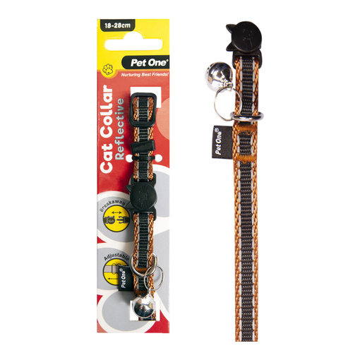 Pet One Nylon Cat Collar - Reflective - Black/Brown (10mm x 18-28cm)