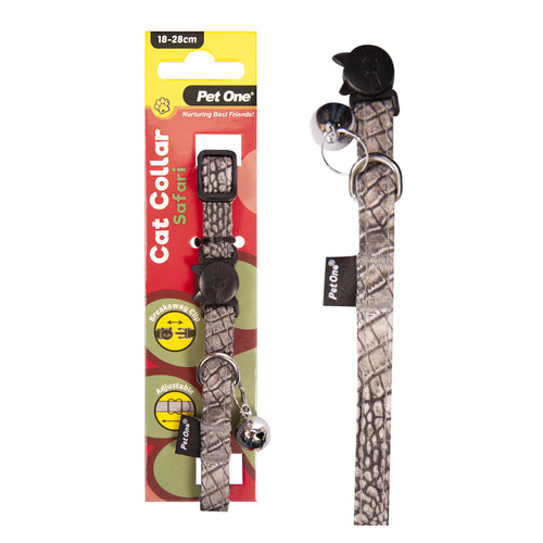 Pet One Nylon Cat Collar - Safari - Grey (10mm x 18-28cm)