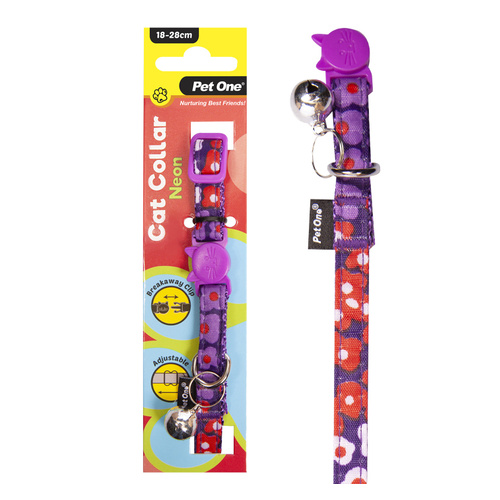 Pet One Nylon Cat Collar - Neon - Purple (10mm x 18-28cm)