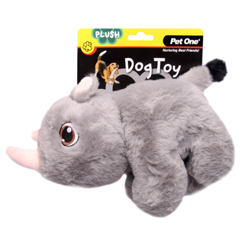 Pet One Plush Squeaky Dog Toy - Rhino (20cm)