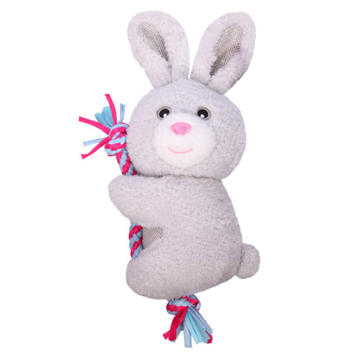 Pet One Plush Squeaky Dog Toy - Bunny with Rope (18cm)