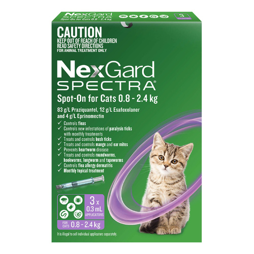 NexGard Spectra for Cats 0.8-2.4kg - Purple - 3 Pack