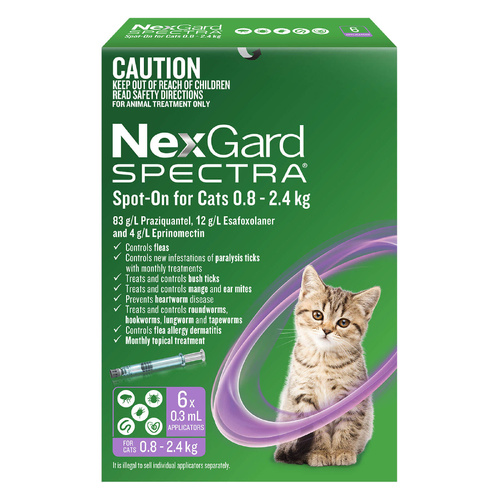 NexGard Spectra for Cats 0.8-2.4kg - Purple - 6 Pack